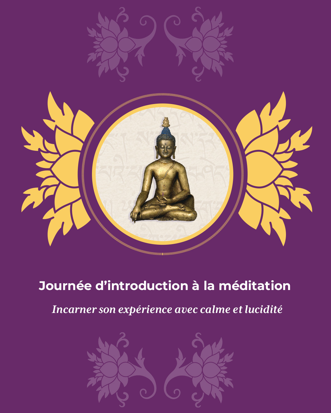 Image du Bouddha Shakyamouni pour illustrer la méditation et annonce du week-end d'initiation