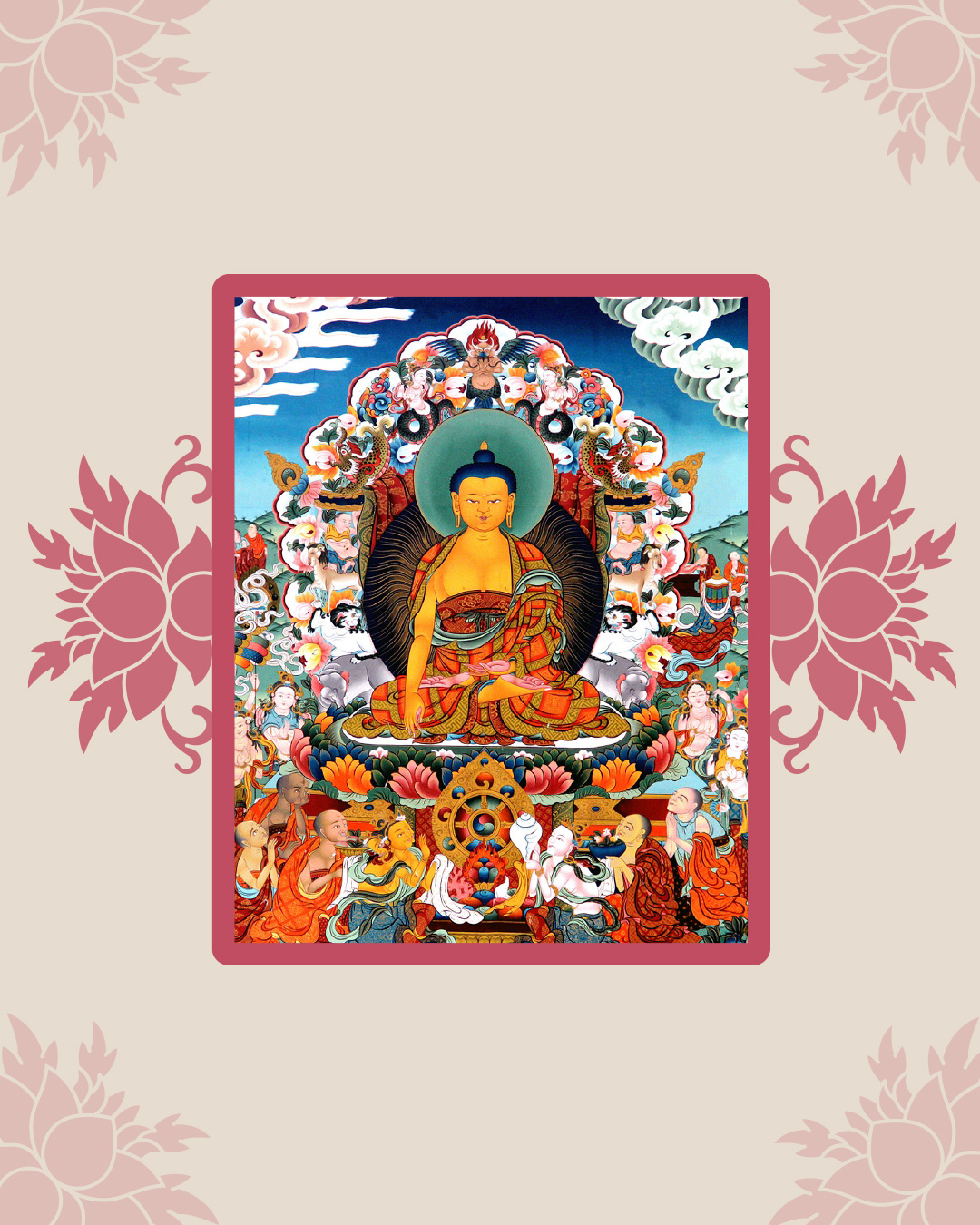 Thangka Bouddha pour illustrer les 4 pensées fondamentales