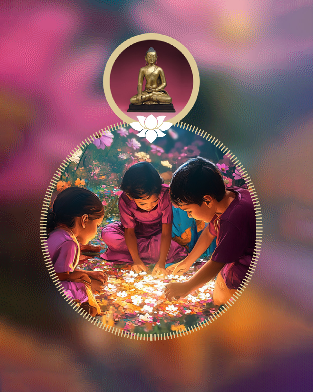 Illustration d'une Puja pour les enfants - rituel bouddhiste